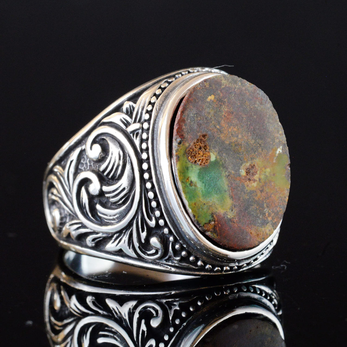 Natural Arizona Green Turquoise Stone Ring, Vintage Design - 925 Sterling Silver Men's Ring, Handcrafted Elegance (Model-2) — 3