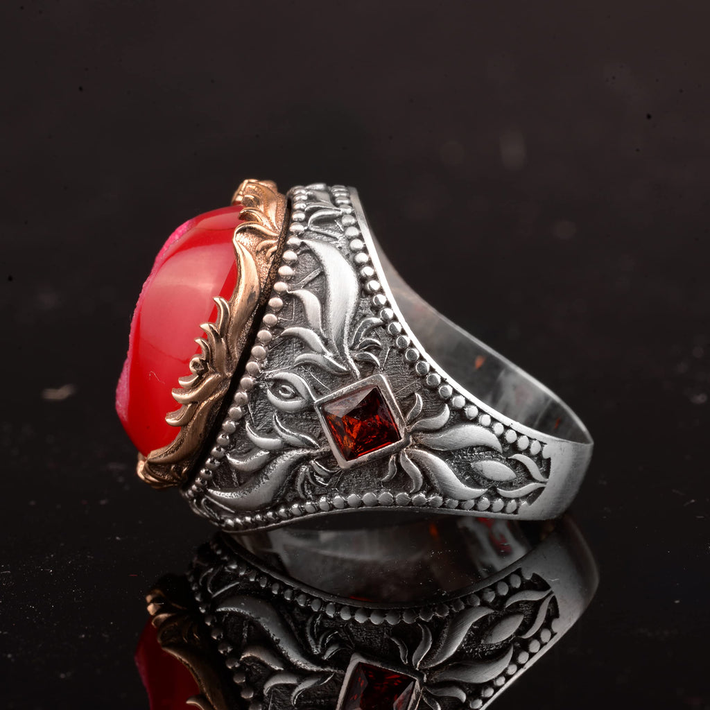 Vintage Men's 925 Sterling Silver Ring Druzy Quartz, Red — 4