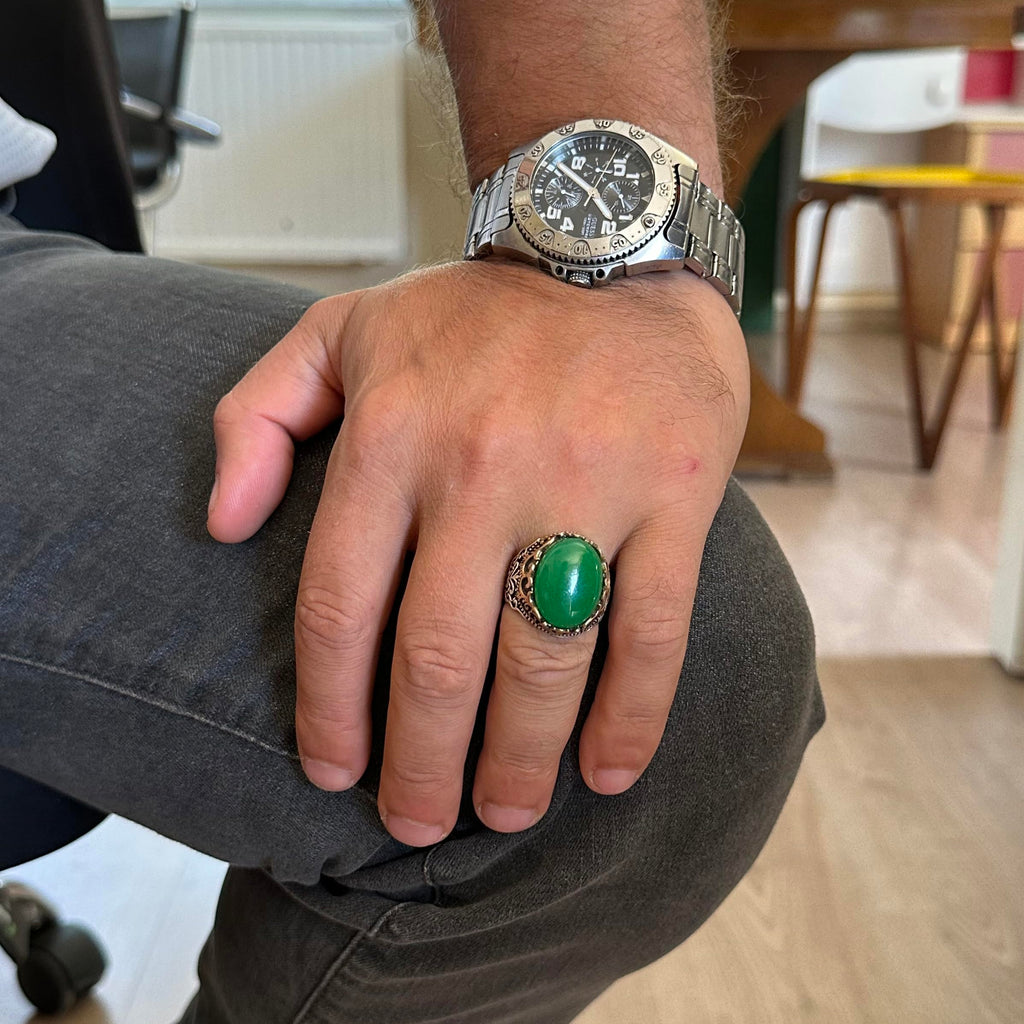 Natural Jade Stone Handmade Ring - 925 Sterling Silver — 3