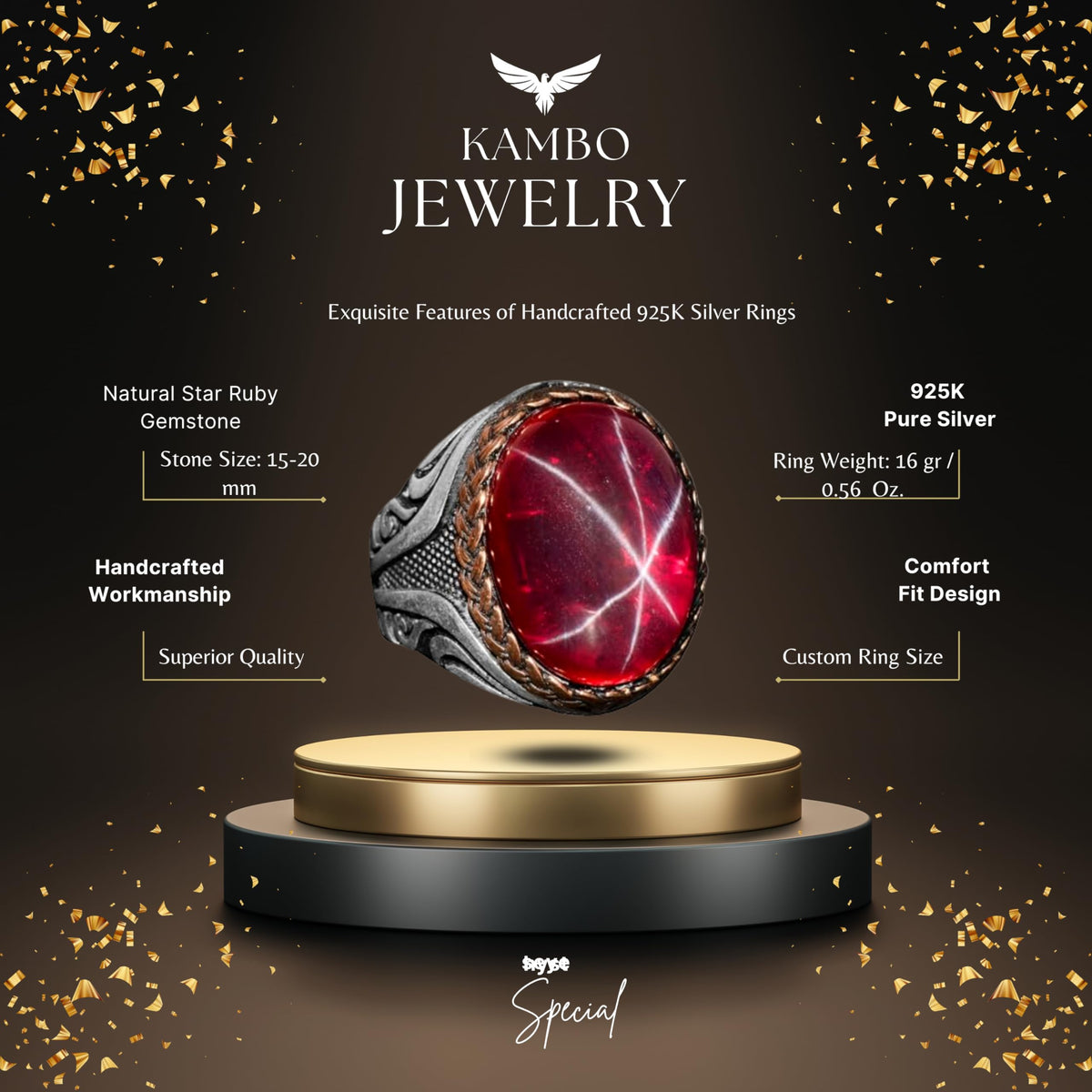 Natural Star Ruby Stone Ring (Model-2) — 2