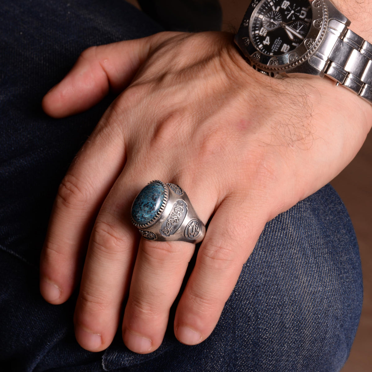Natural Blood Stone Ring - Handmade Islamic Ring - 925 Sterling Silver — 4