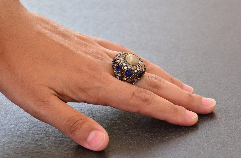 Natural Gold Rutile Quartz Stone Silver Ring — 8