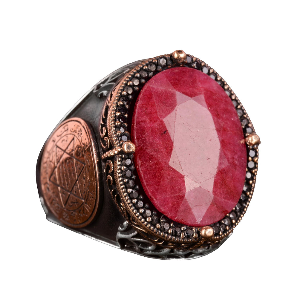 Natural Ruby Stone Ring | 925 Sterling Silver Seal of Solomon Ring