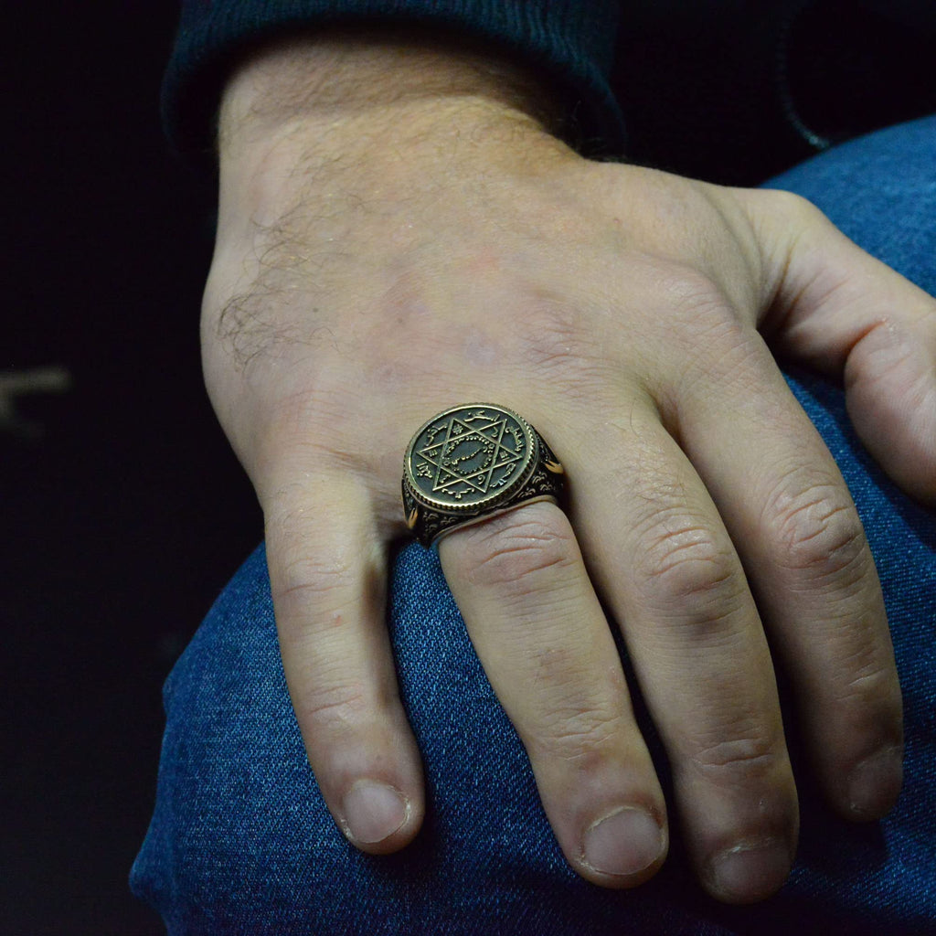 Handmade Islamic Star Design Ring - 925 Sterling Silver Men's Ring with Written Inscriptions — 7