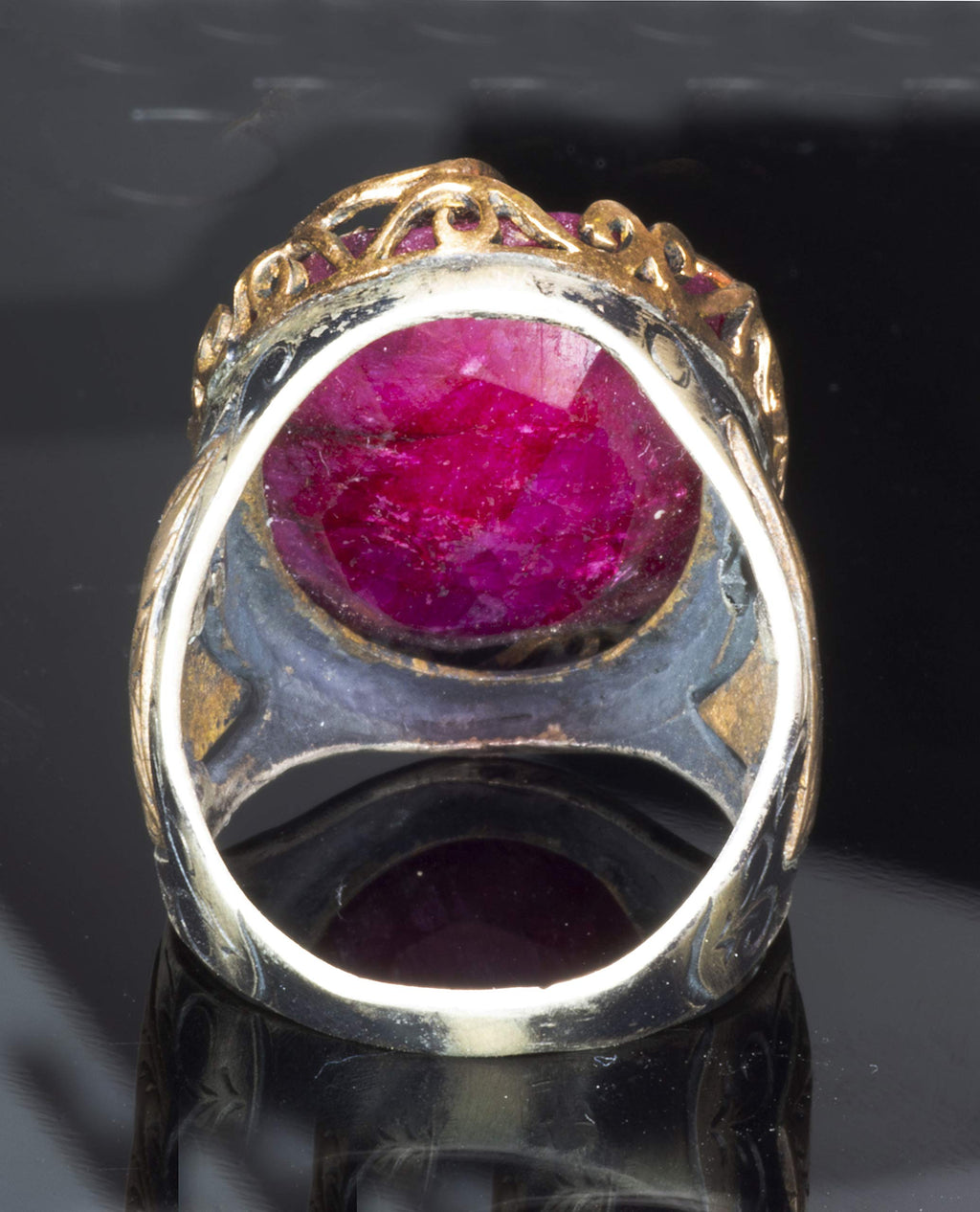 Silver Ring - Middle Eastern Pattern Natural Ruby Stone — 6