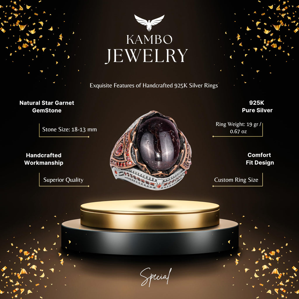 925 Sterling Silver Men's Ring with Natural Star Garnet Stone (Model-2) — 2