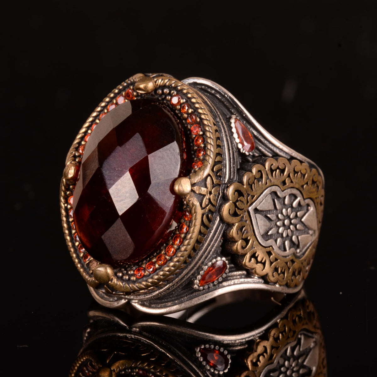 Natural Garnet Stone Ring, 925 Sterling Silver — 5