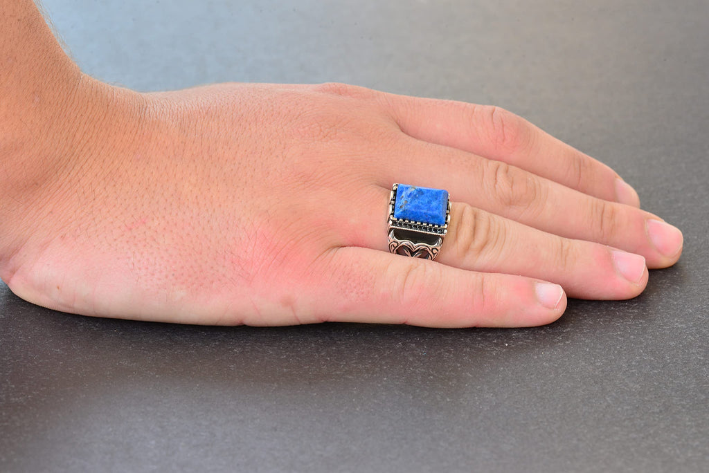Handcrafted Silver Men's Ring | Natural Lapis Lazuli Stone | Wisdom and Reality Design — 6