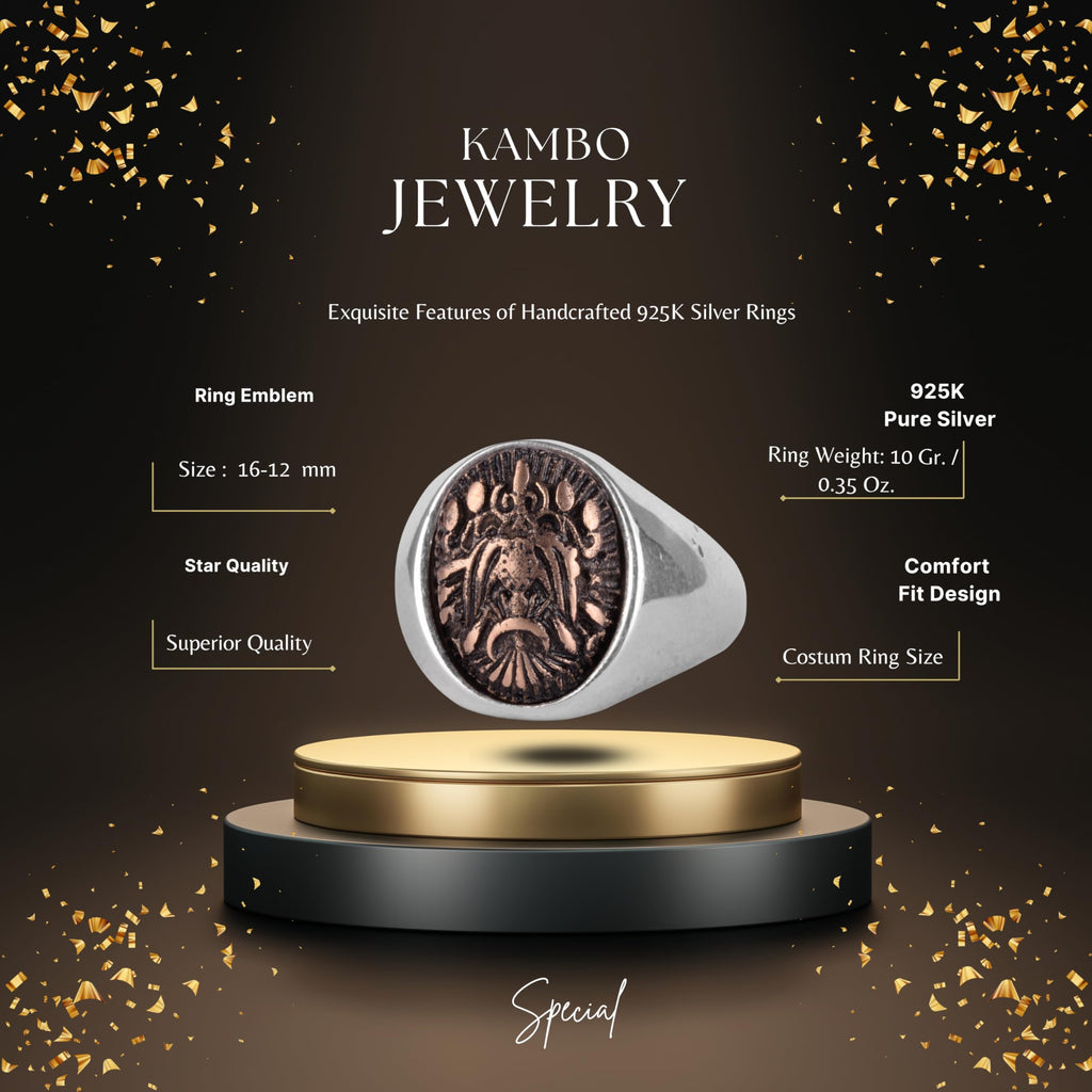 KAMBO 925 Sterling Silver Men's Symbol Minimalist Ring – Handmade Power and Protection Seal Ring (Double-Headed Eagle) — 2