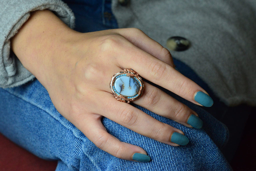 Natural Yemeni Agate Stone Ring, Sultan Design, 925 Sterling Silver — 6