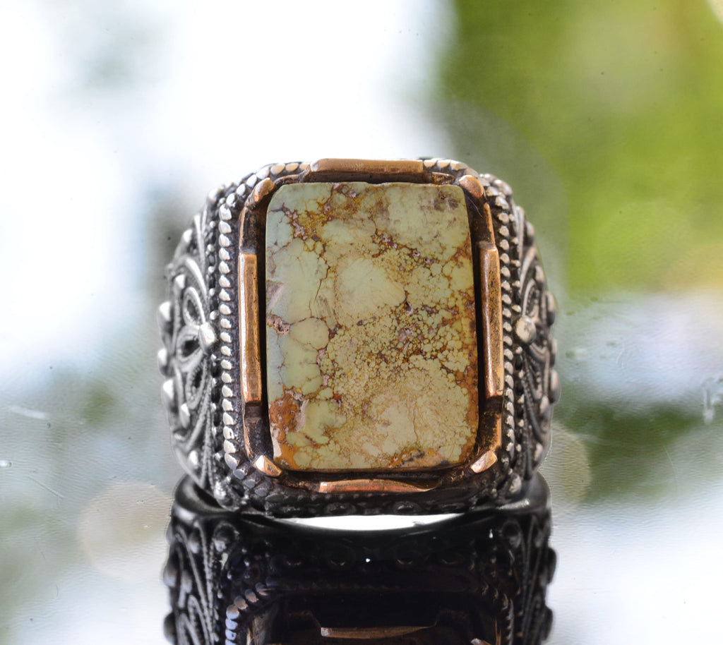 Natural Green Turquoise Stone Ring — 3