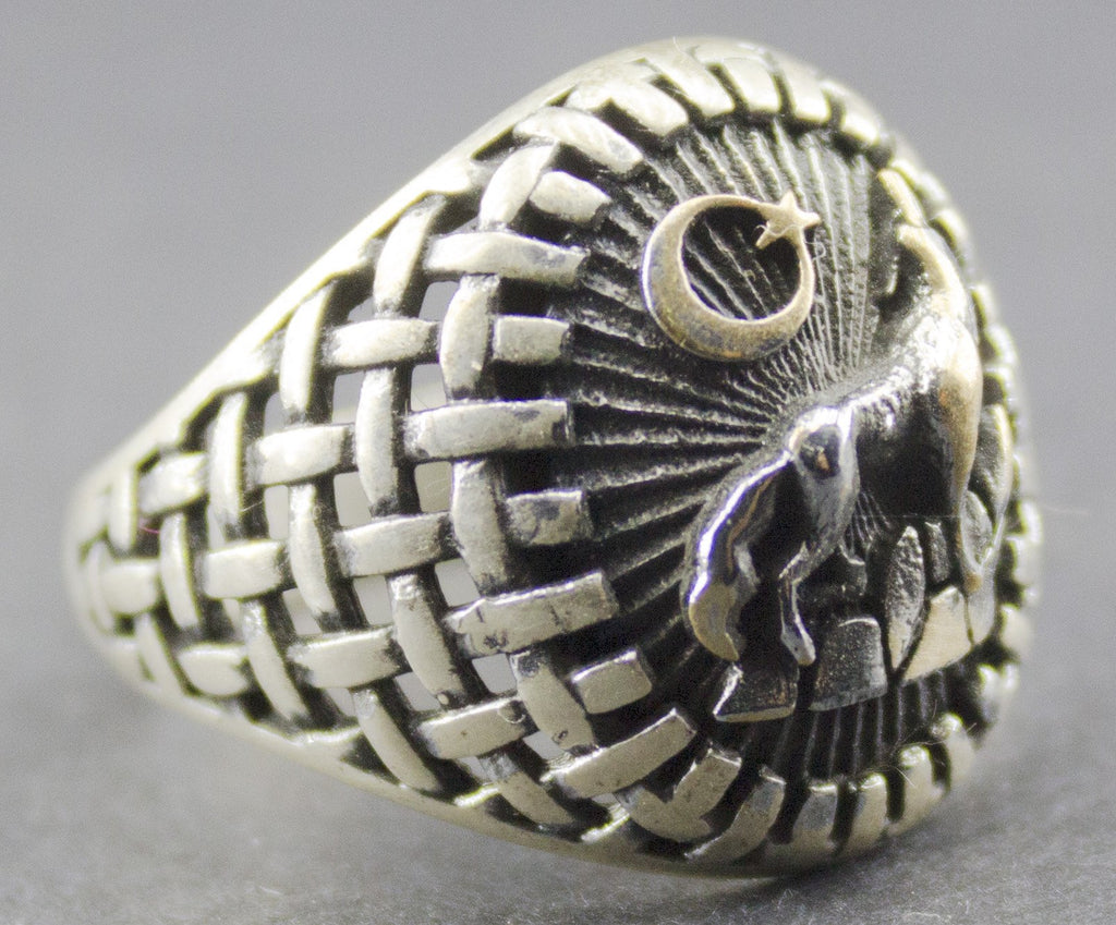 KAMBO Handmade 925 Sterling Silver Men's Ring, Vintage Wolf Animal Wildlife Design, Statement Jewelry Gift for Him, Birt