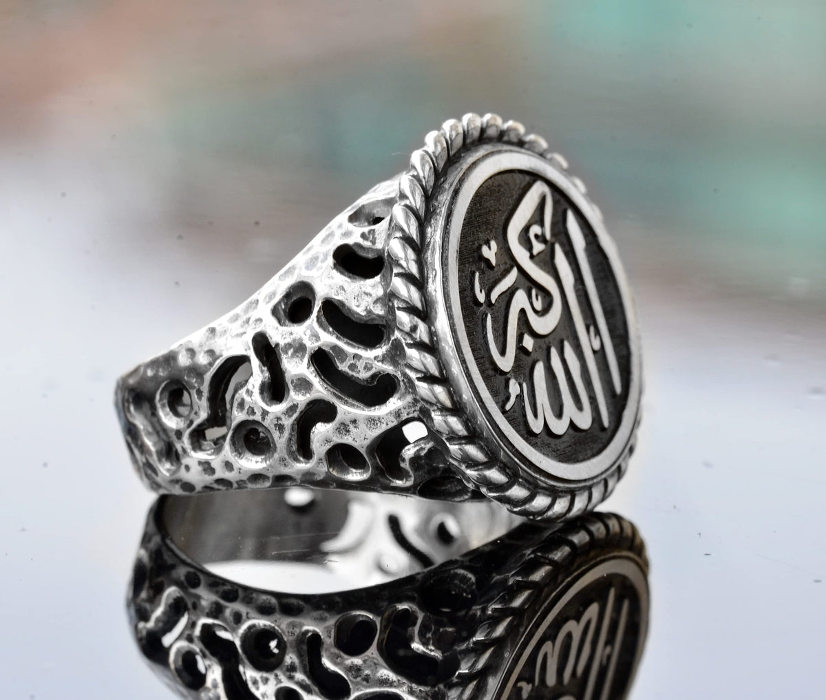 Handcrafted 925 Sterling Silver Men's Ring - Detailed Religious Design - Islamic Ring — 5