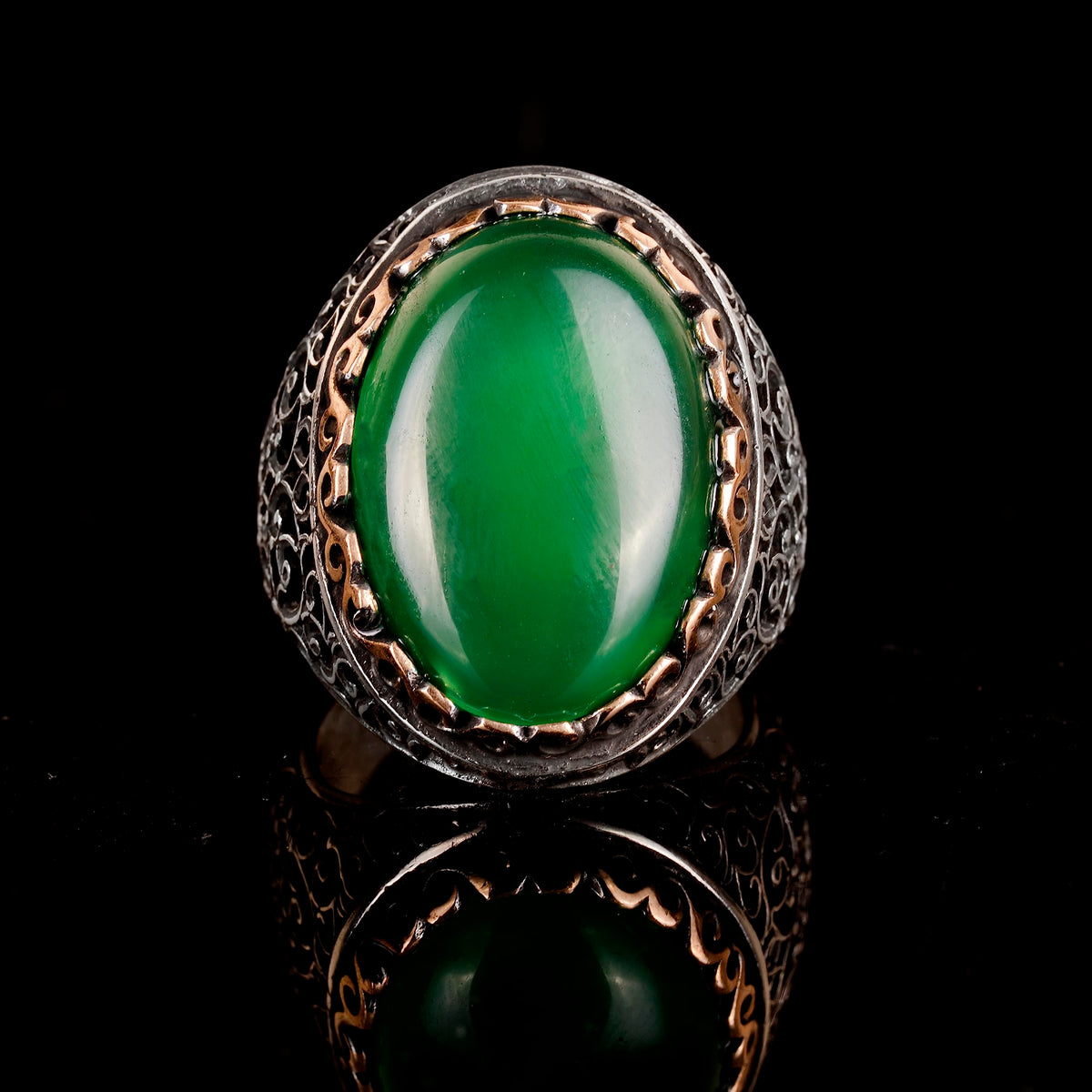 925 Sterling Silver Men's Ring, Natural Jade Ring — 2