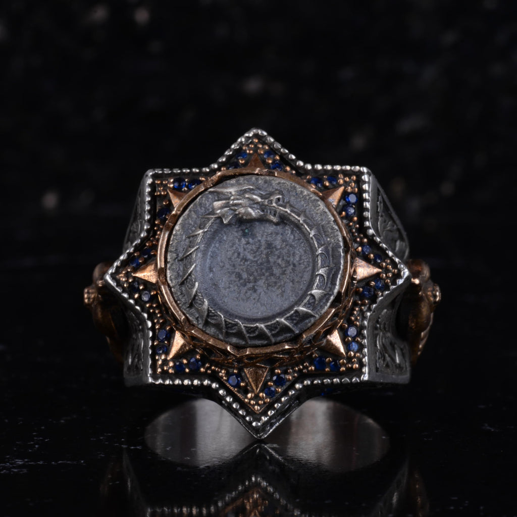 KAMBO Men's Star Shaped Snake Motif Ring – 925 Sterling Silver Snake Design Ring – Handmade Symbolic Statement Ring — 4