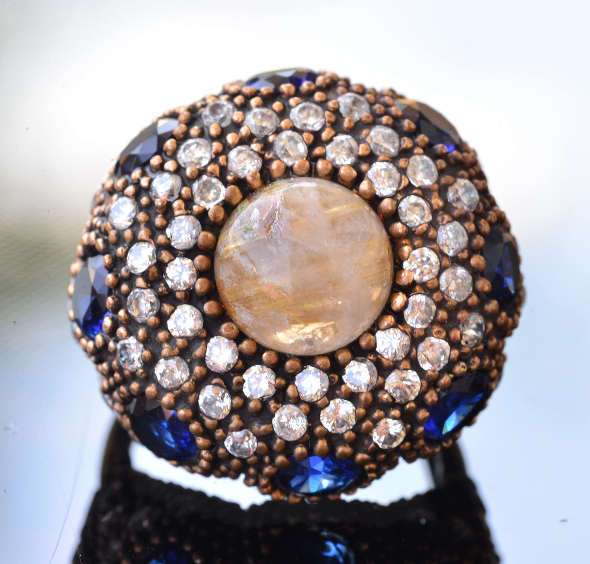 Natural Gold Rutile Quartz Stone Silver Ring — 5