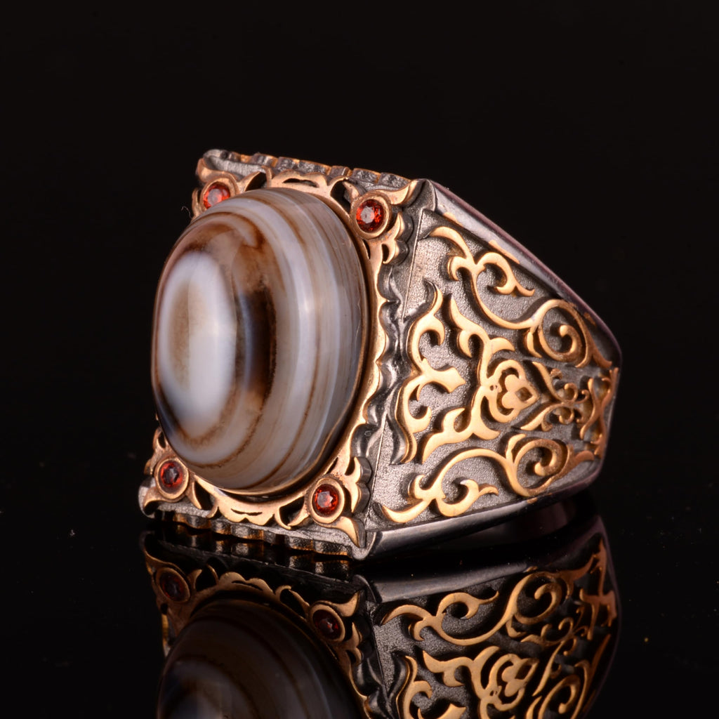 Natural Agate Stone Ring, 925 Sterling Silver Ring — 5