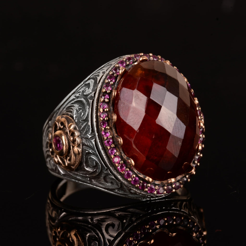 Natural Garnet Stone Ring, 925 Sterling Silver Ring — 4
