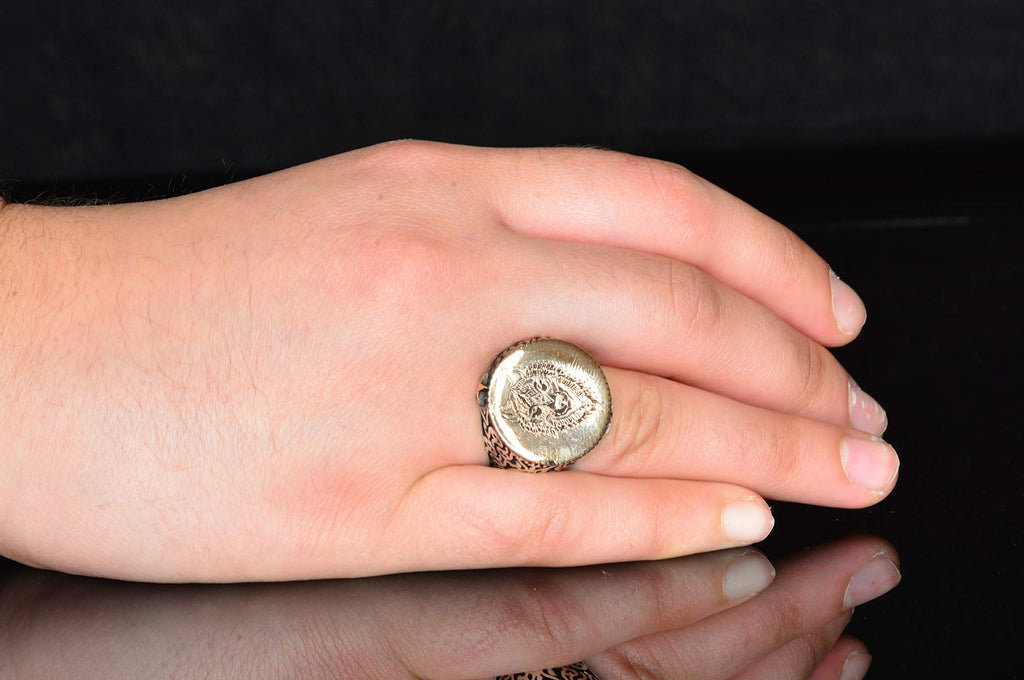 Silver Ring - Wolf Head Design with Gold Detail — 6