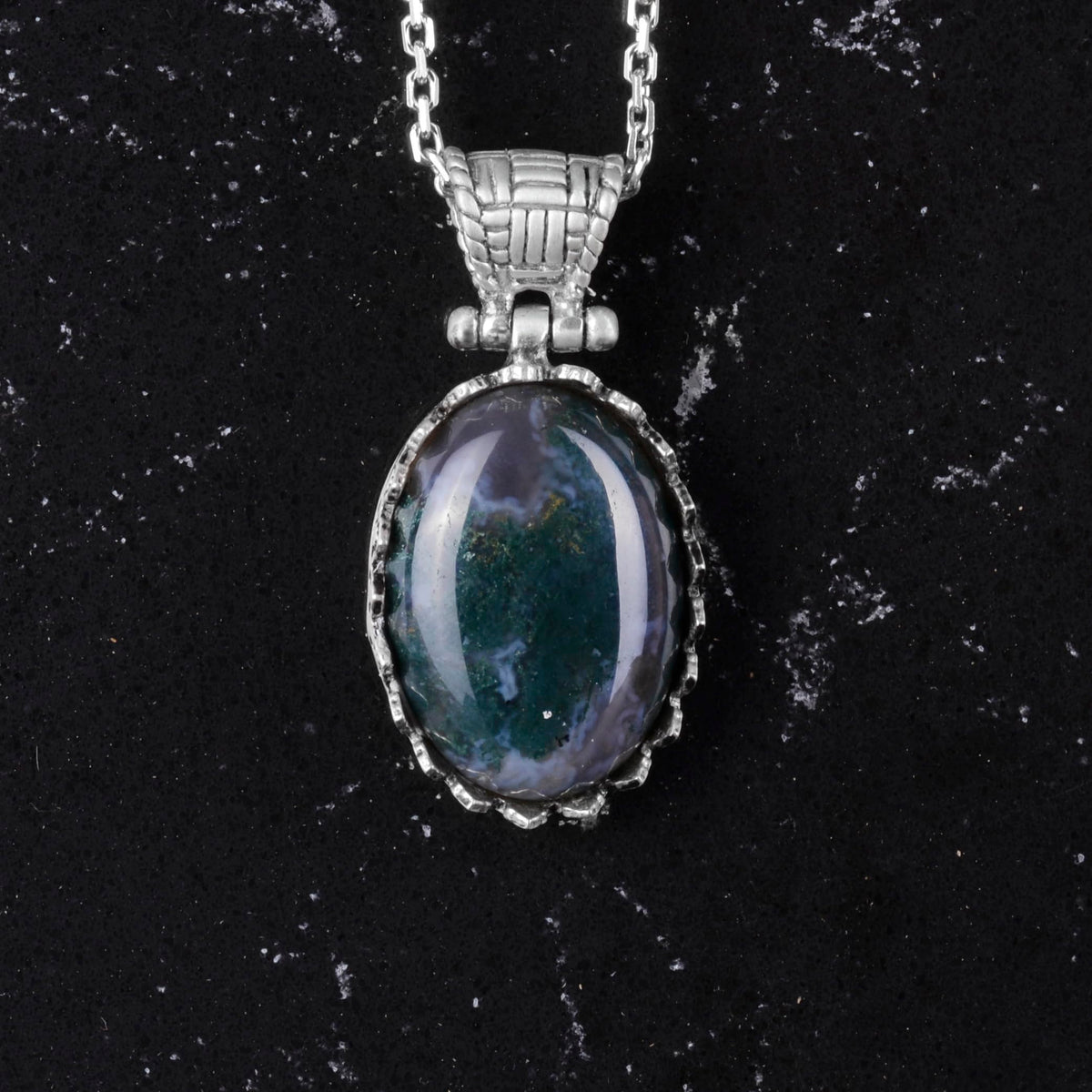 Natural Moss Agate Necklace - 925 Sterling Silver Necklace — 4