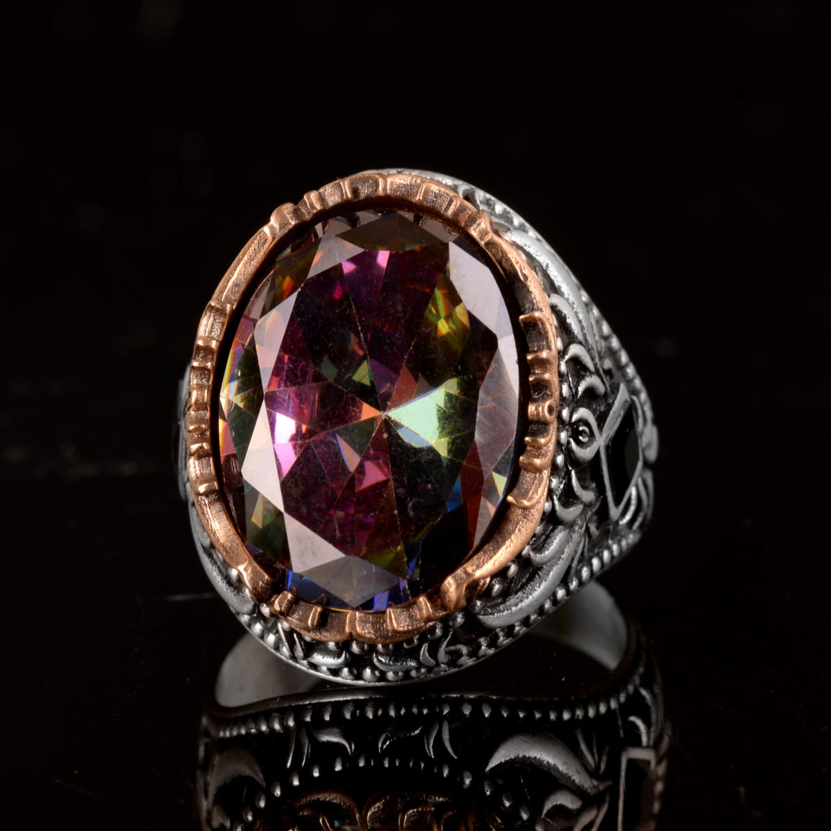 Mystic Topaz Synthetic Stone, 925 Sterling Silver Men's Ring, Handmade Men's Ring — 4