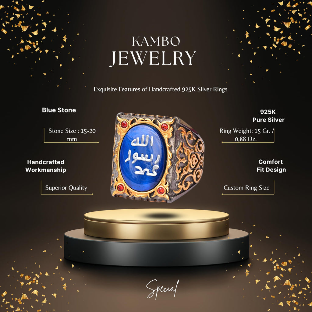 Silver Sultan Ring - Islamic Design (Blue) — 2