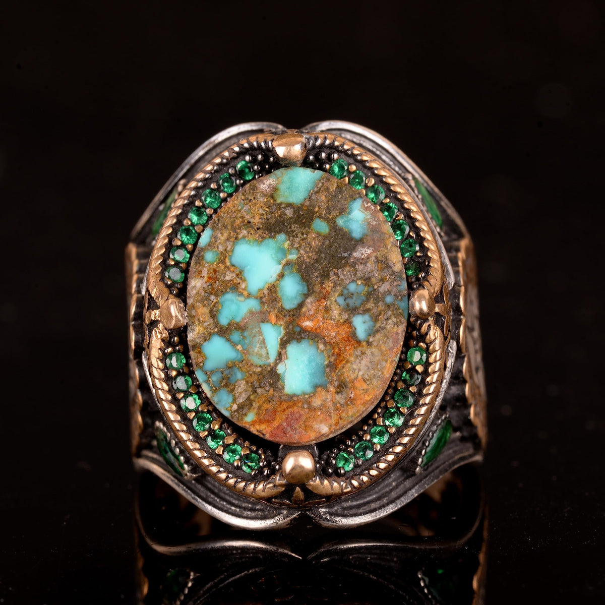 Natural Arizona Turquoise Stone Oval Silver Ring — 2