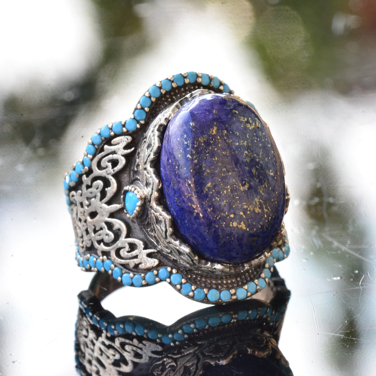 Handcrafted 925 Sterling Silver Men's Ring - Natural Lapis Lazuli Stone — 3