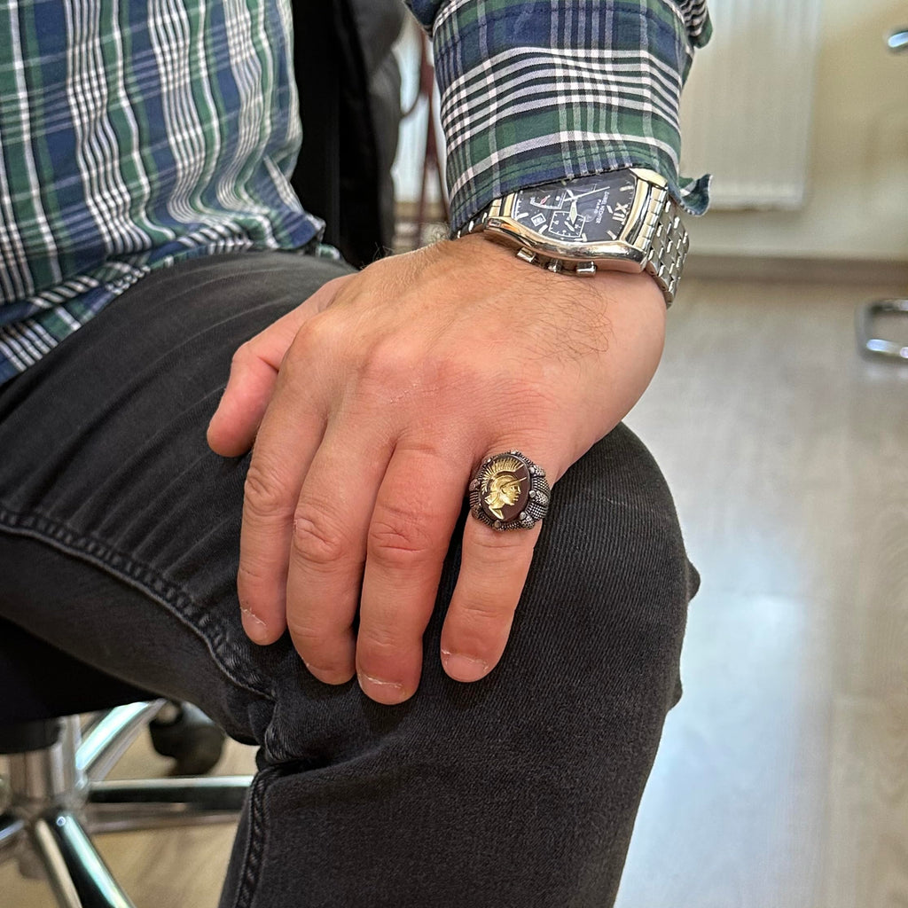 Natural Agate Stone Men's Ring - Chef Ring - 925 Sterling Silver Ring — 3