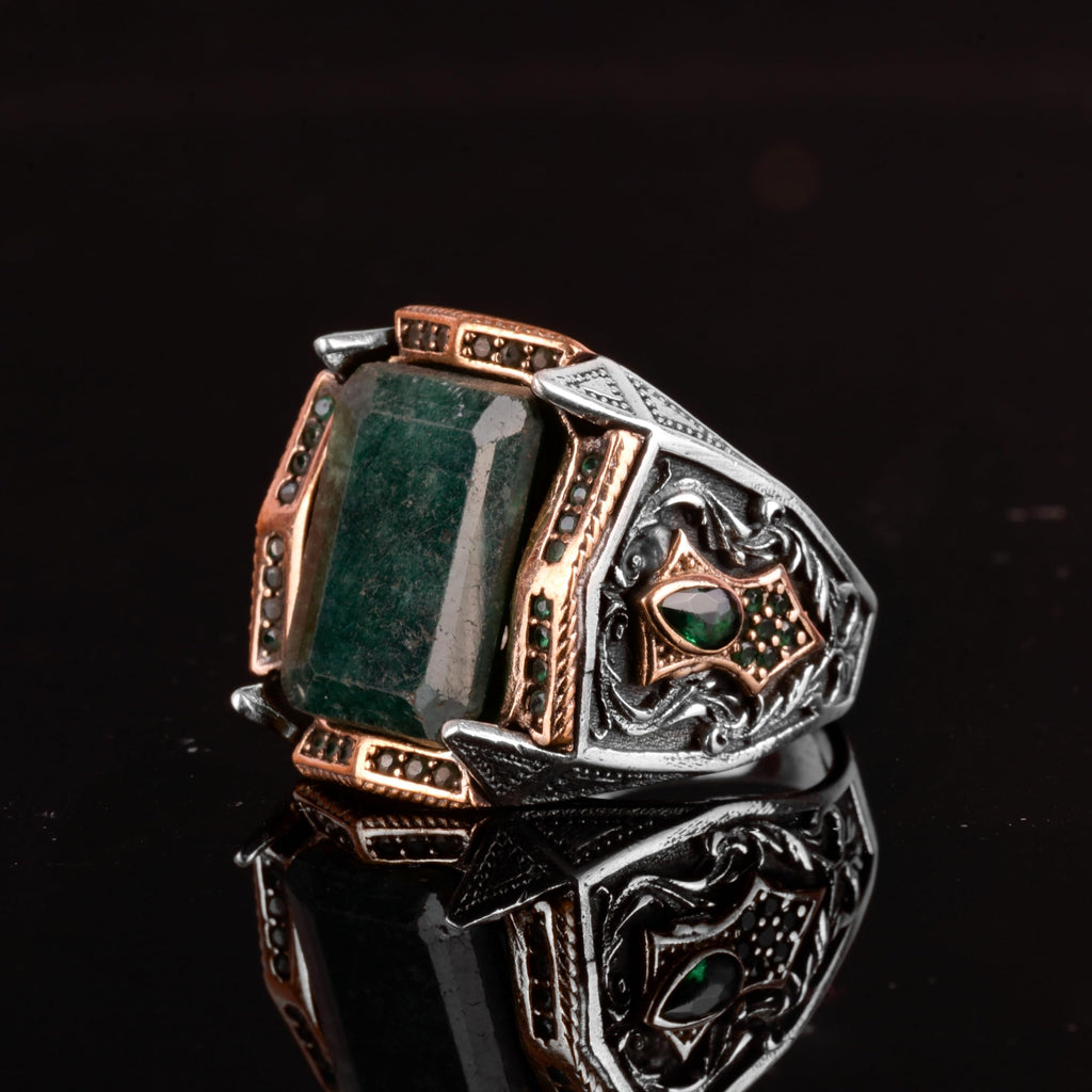 Natural Emerald Stone Ring - 925 Sterling Silver Handmade Jewelry — 5