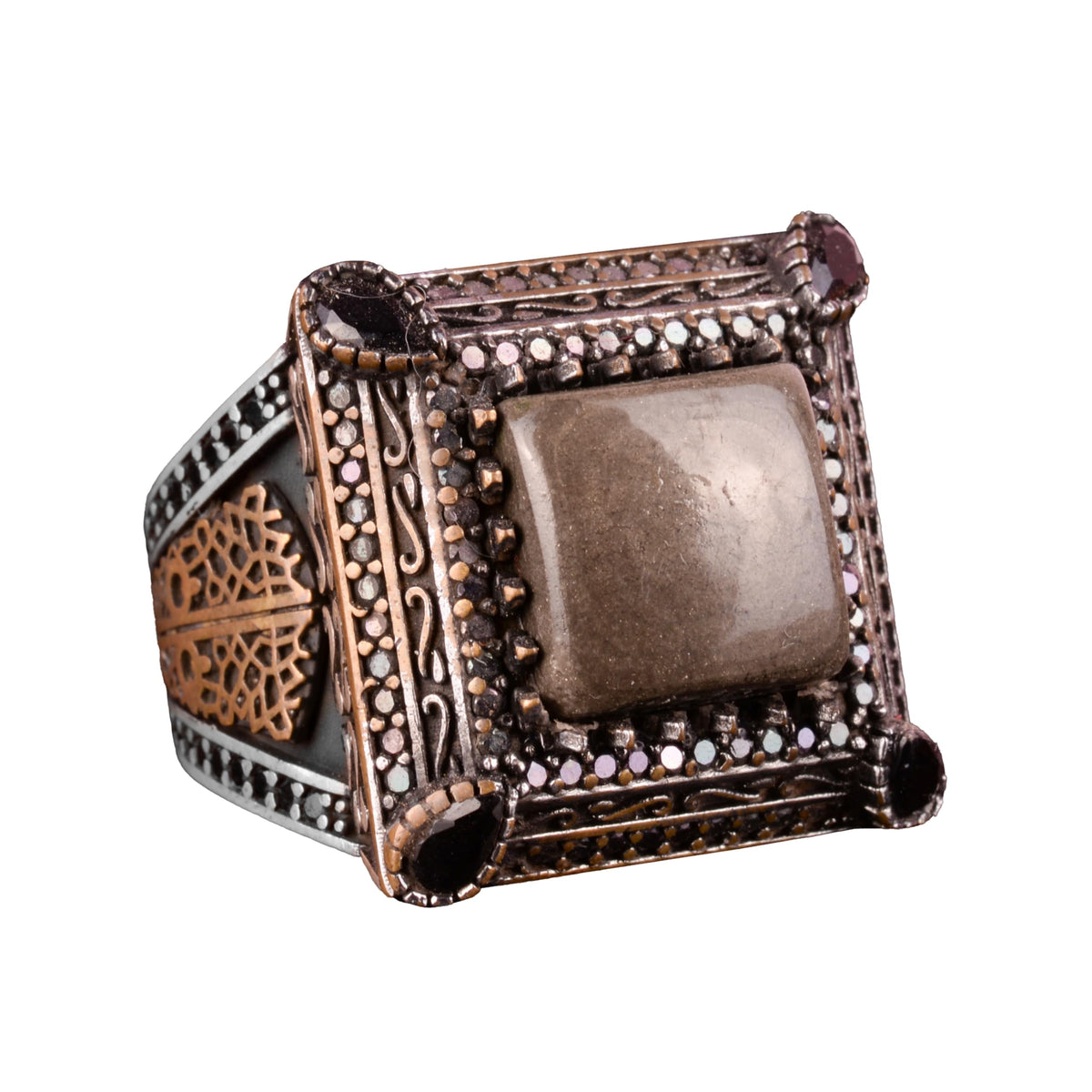 Sultan Ring - Natural Pyrite Stone, 925 Sterling Silver Men's Ring