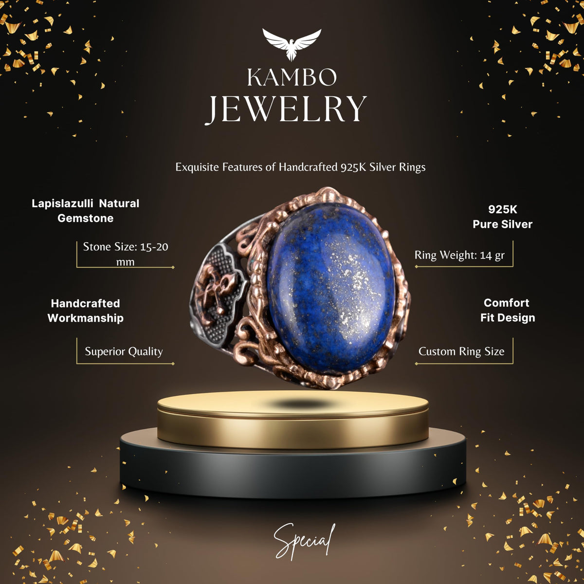 Handmade Lapis Lazuli Stone Ring - KAMBO — 2
