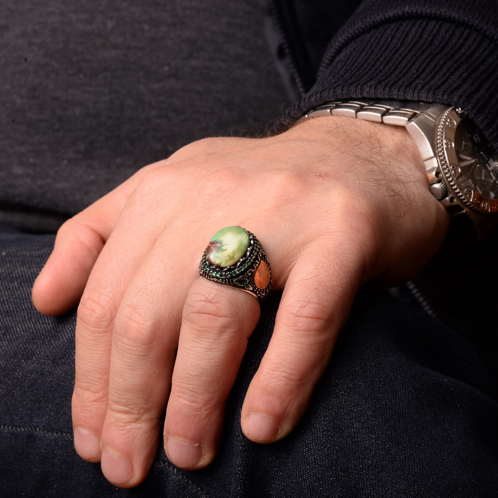 Natural Arizona Turquoise Stone Ring - Minimalist Design, 925 Sterling Silver — 7