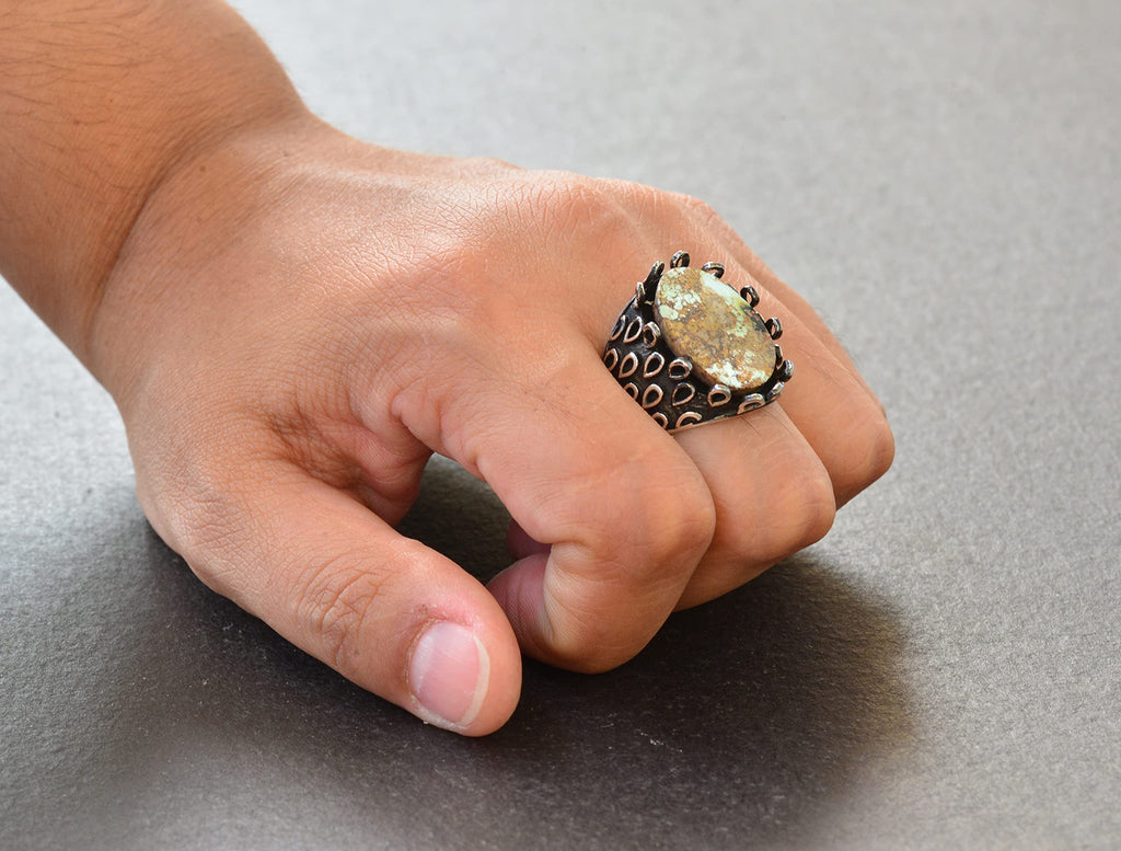 Real Arizona Turquoise Stone Ring - Silver Ring — 7
