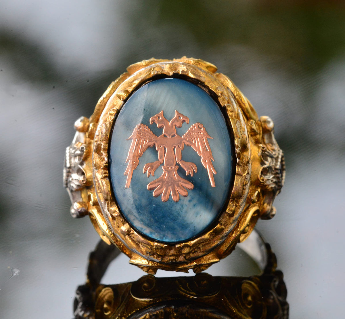 Men's Silver Two Headed Eagle Ring - Albanian Eagle Design, Gold Plated — 5