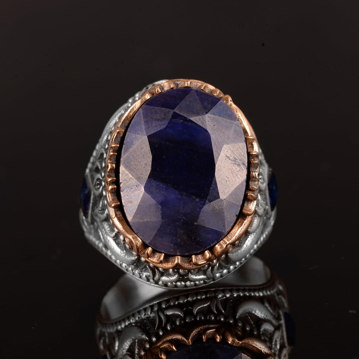 925 Sterling Silver Men's Ring - Handmade Ring with Natural Sapphire Stone — 6