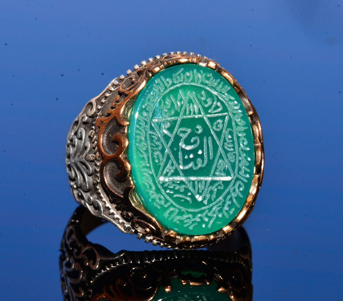Silver Men's Ring, Natural Black Onyx Stone, King Solomon's Seal Ring, Handmade Jewelry (Jade) — 5