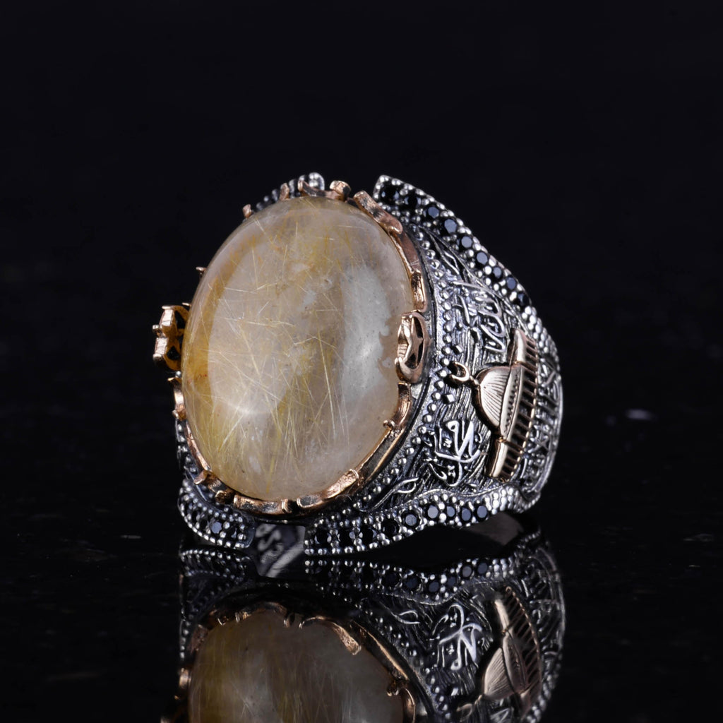 Natural Cabochon Gold Rutile Quartz Stone Mosque Ring — 5