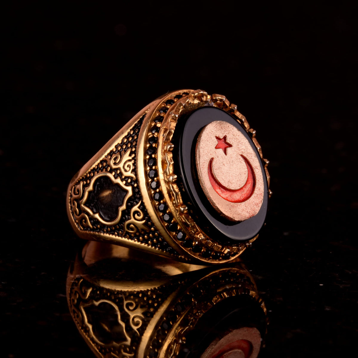 Crescent Star Turkish Men's Ring, Moon and Star Silver Ring, 925 Sterling Silver — 4