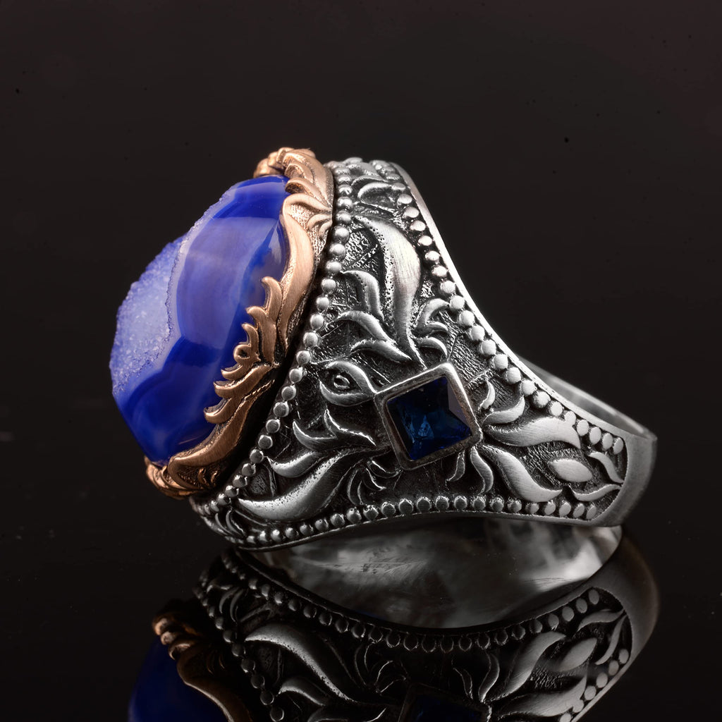 Vintage Style 925 Sterling Silver Ring with Natural Druzy Quartz Stone — 4