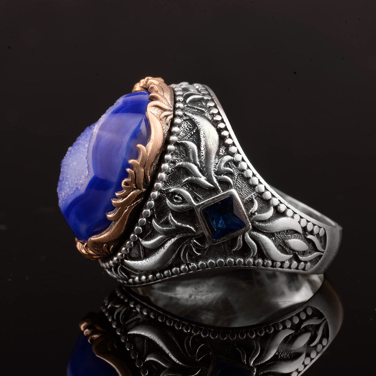 Vintage Style 925 Sterling Silver Ring with Natural Druzy Quartz Stone — 4