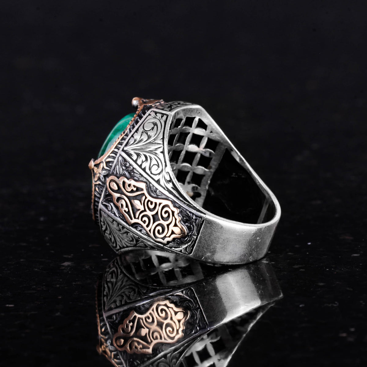 Natural Malachite Stone Ring - 925 Sterling Silver Men's Ring — 7