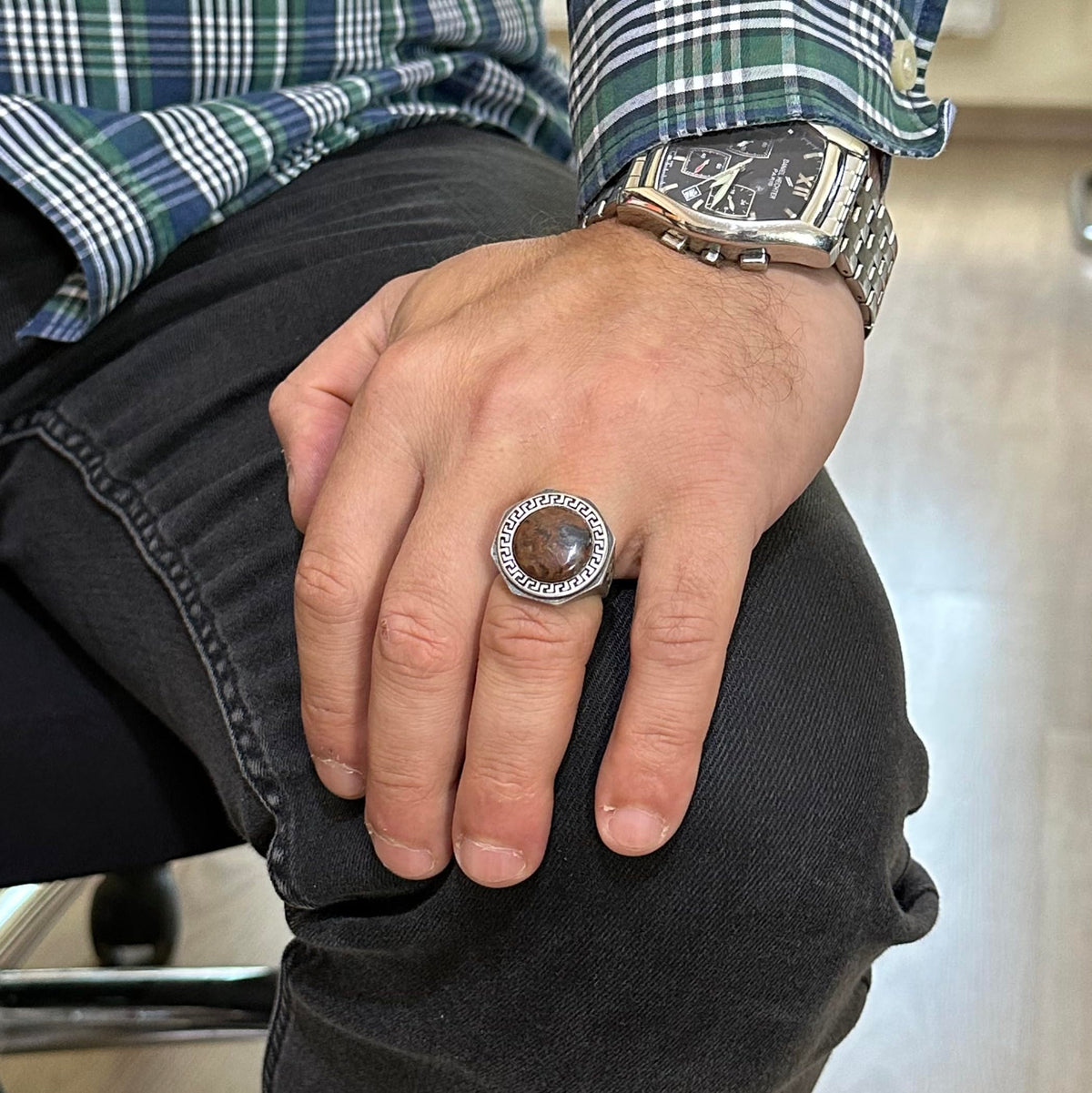 Natural Pietersite Stone Ring - 925 Sterling Silver Handmade Men's Ring — 3