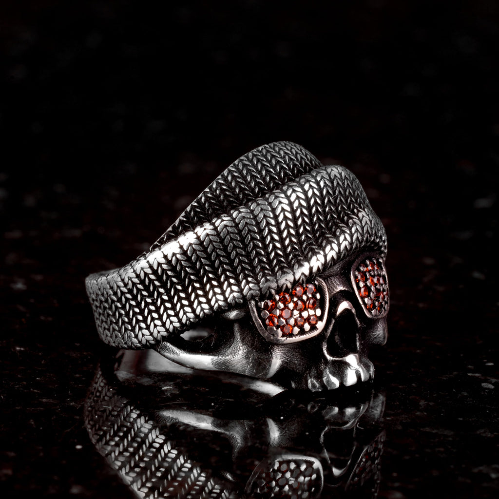 Hatted Skull Silver Biker Ring, Gothic Skull, 925 Sterling Silver Ring — 4