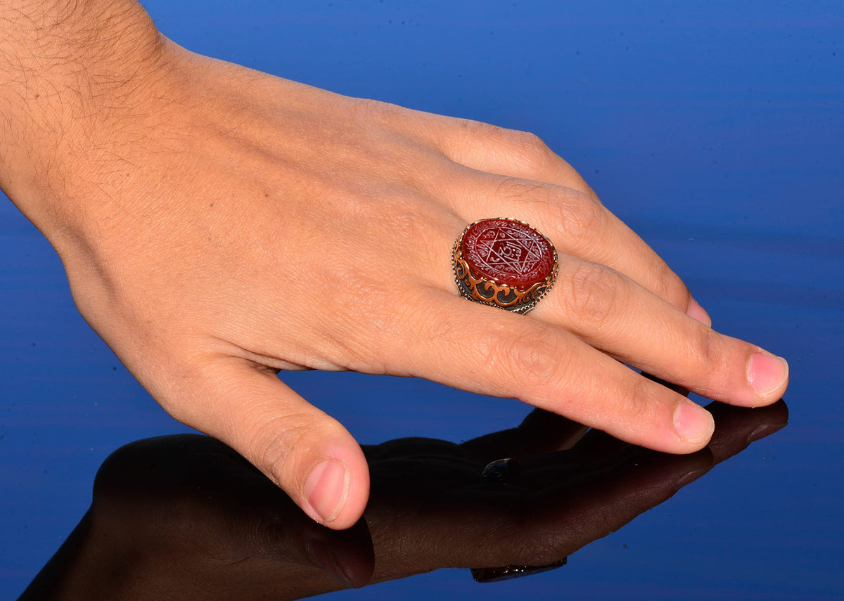 Silver Men's Ring, Natural Black Onyx Stone, King Solomon's Seal Ring, Handmade Jewelry (Model-2) — 6