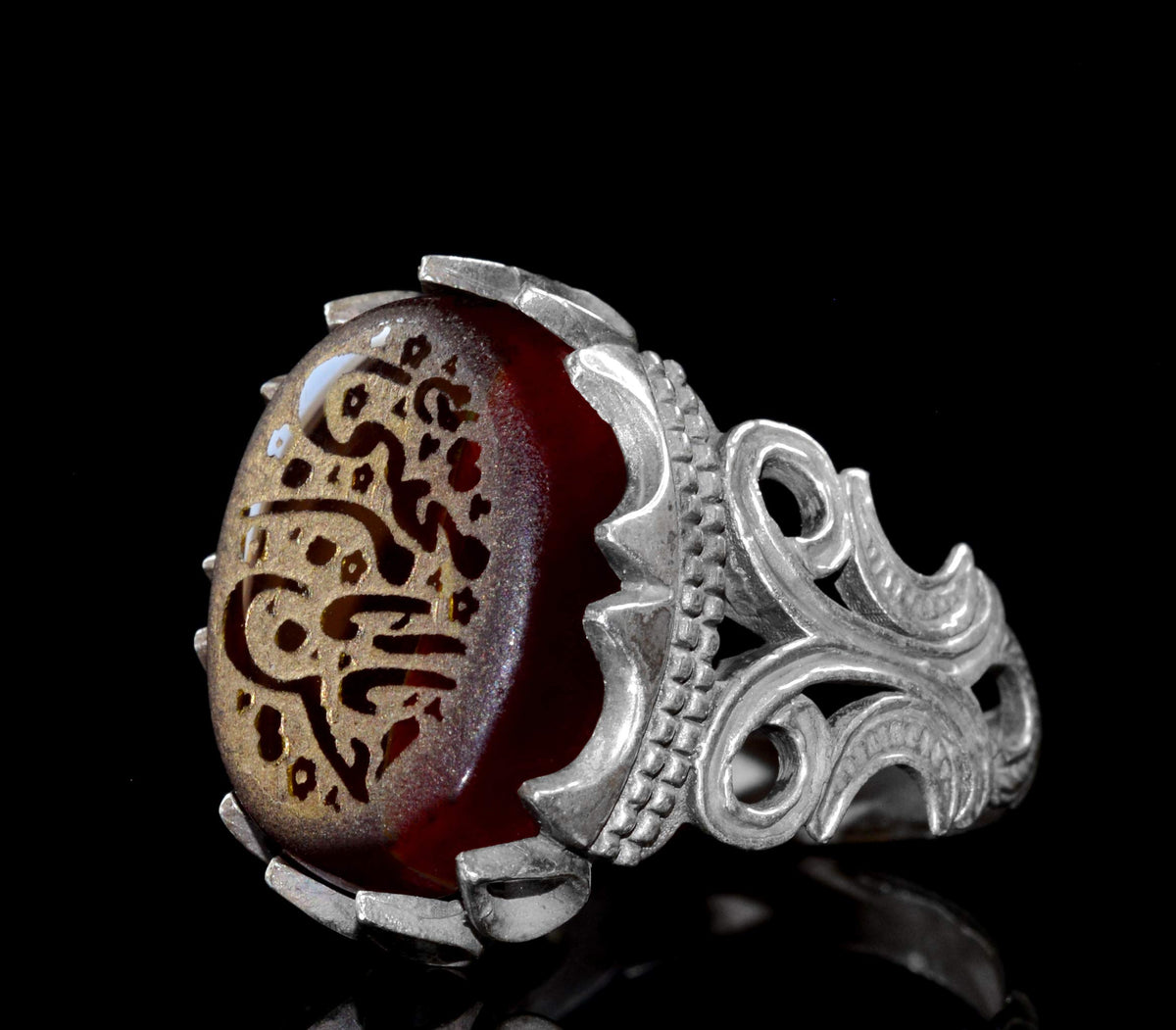925 Sterling Silver Ring, Islamic Ring, Men's Ring, Natural Agate Stone — 4