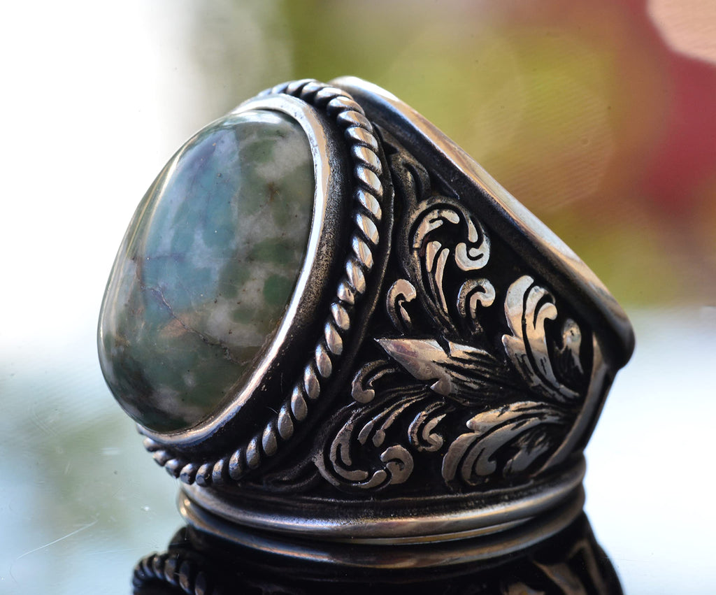 925 Sterling Silver Ring for Elegant Stone Collection - Natural Chrysoprase Stone — 4