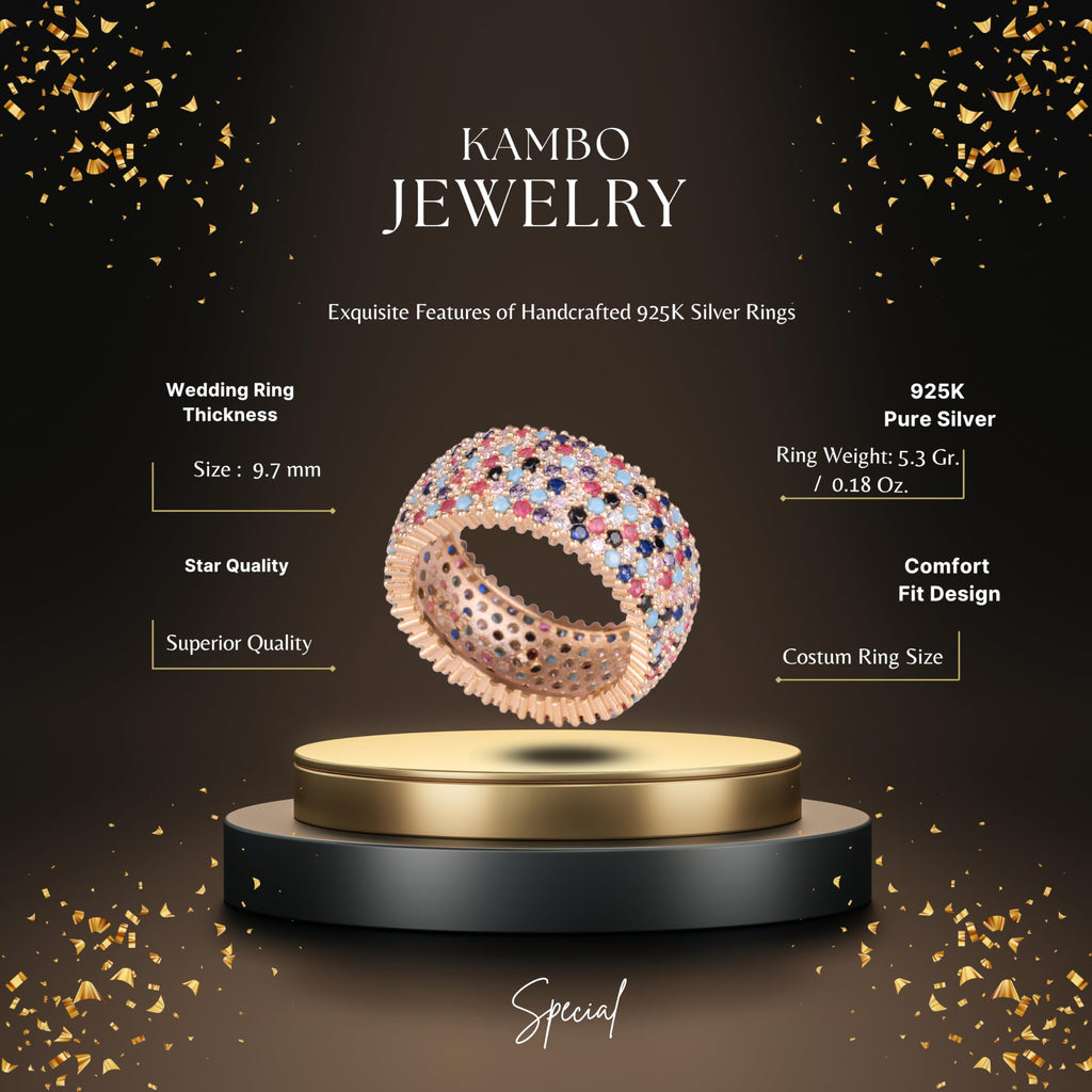 KAMBO 925 Sterling Silver Women's Wide Infinity Band – Pink Gold Plated Multicolored (Model-2) — 2