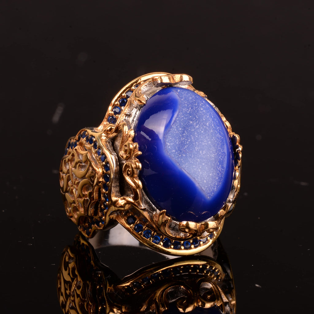 Handmade 925 Sterling Silver Ring with Dark Blue Natural Druzy Quartz — 3