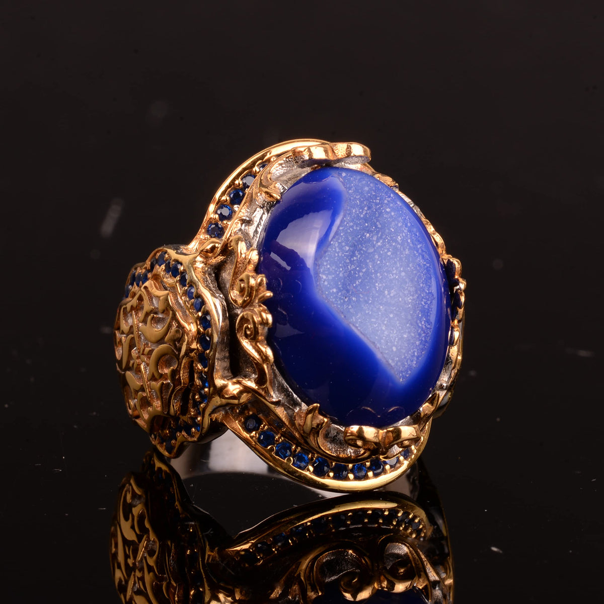 Handmade 925 Sterling Silver Ring with Dark Blue Natural Druzy Quartz — 3